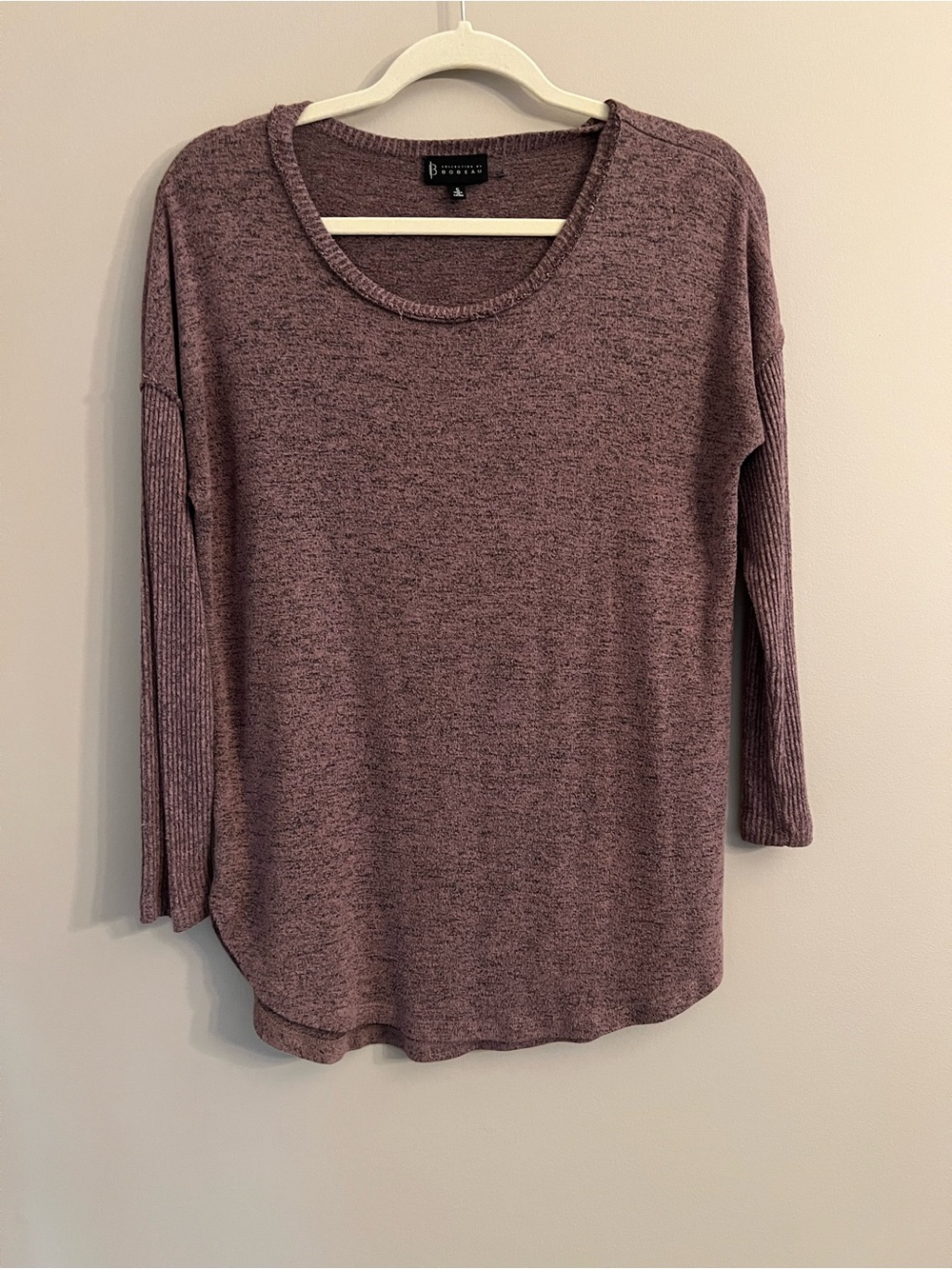 Bobeau Plum Knit Tunic Top Ribbed Sleeves